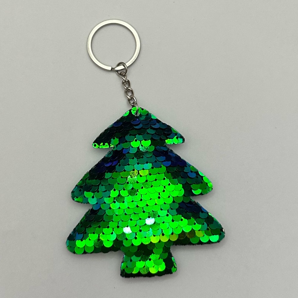 Sequin Tree Keychain in Green Blue